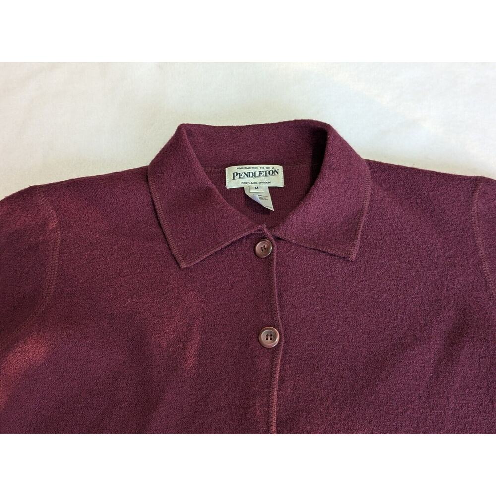 Pendleton Cardigan Sweater Burgundy Embroidered Applique Medium Grandma Floral - Picture 6 of 9